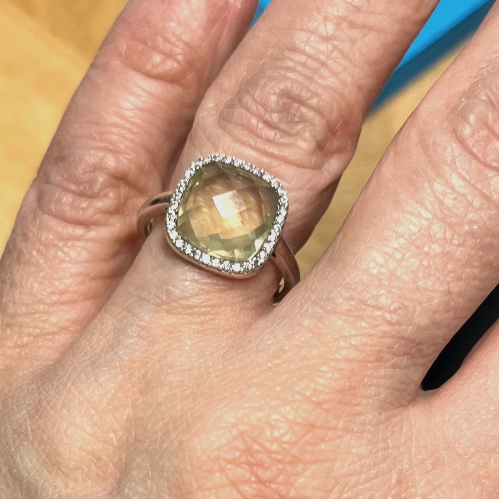 Lemon Quartz and crystal 925 silver ring